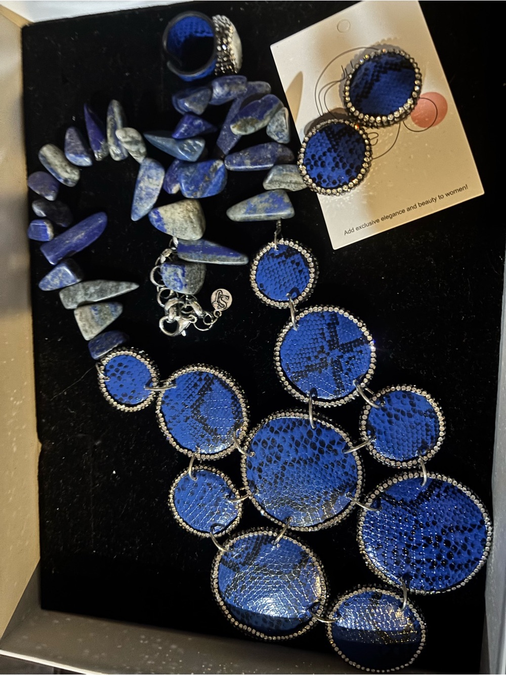 Sassy Jones Blue Snake-Print Statement Necklace with Matching Studs